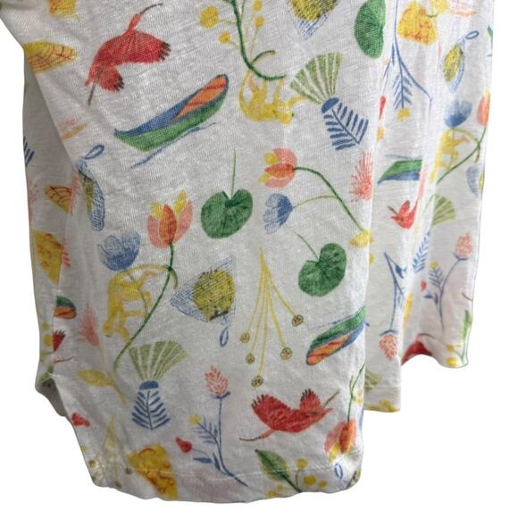 Joie 100% Linen Short Sleeve V-Neck Print Collared Top Shirt Dolman Womens sz L - Picture 2 of 16